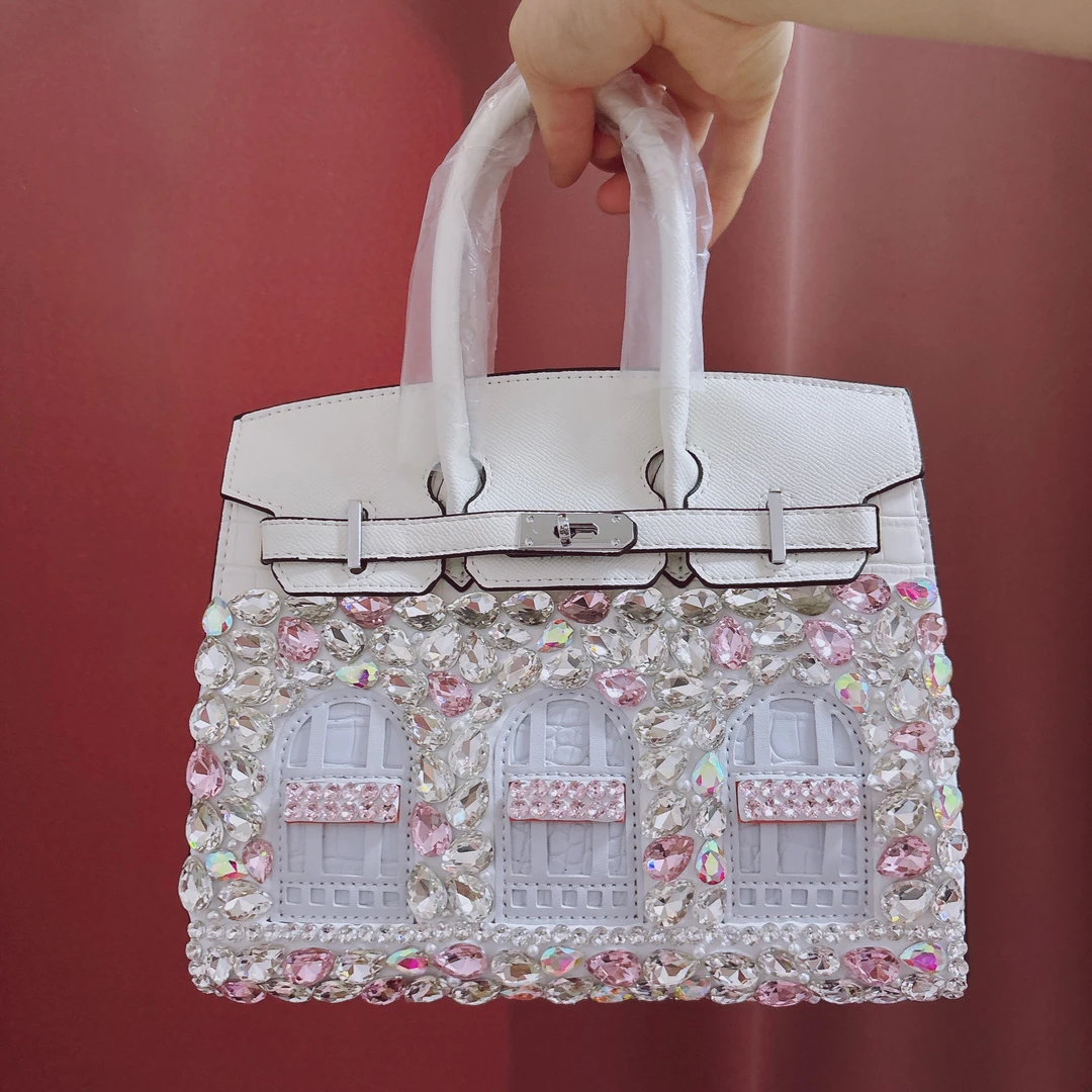 311手工DIY白色重工定制大款房子包可手提斜挎潮流百搭个性包包