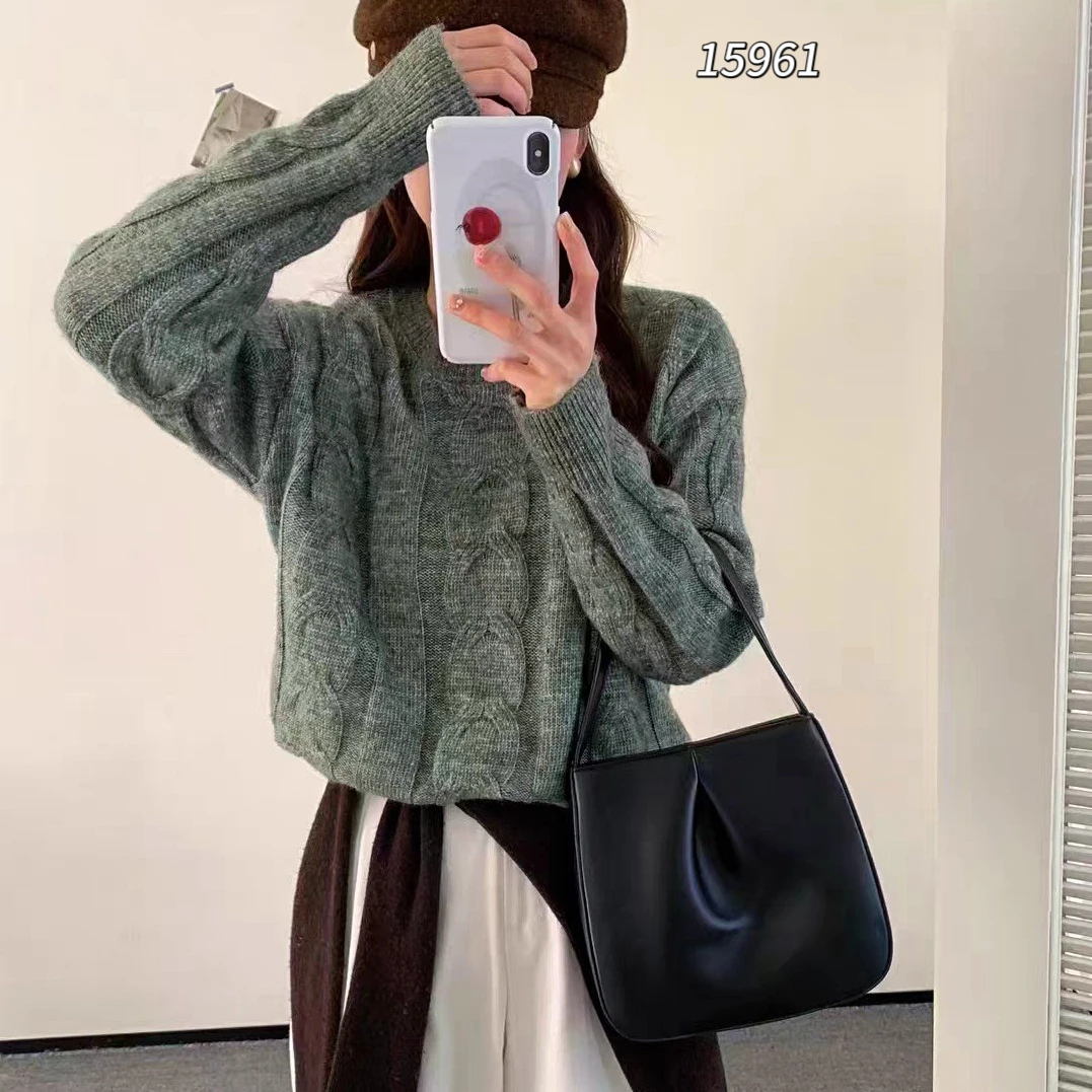 15961（部分无水洗唛，介意慎拍）WANGDAN圆领彩色点麻花针织长袖