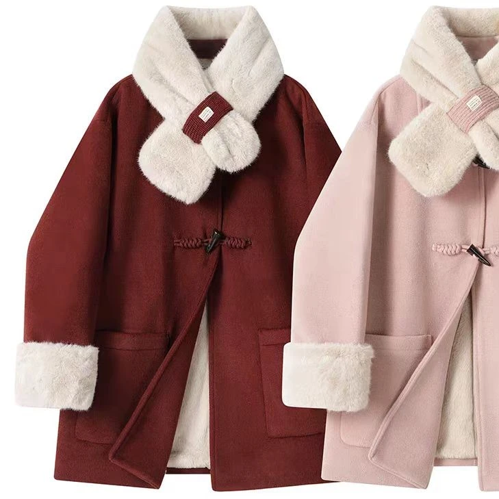 31803【围脖版】毛呢短外套冬季韩版洋气时尚大衣