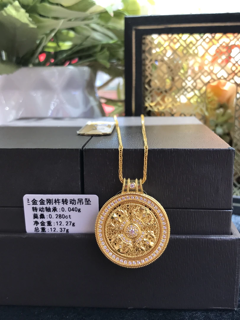 《禧缘黄金》足金999 金刚杵时来运转转动莫桑点 单吊坠 不含链