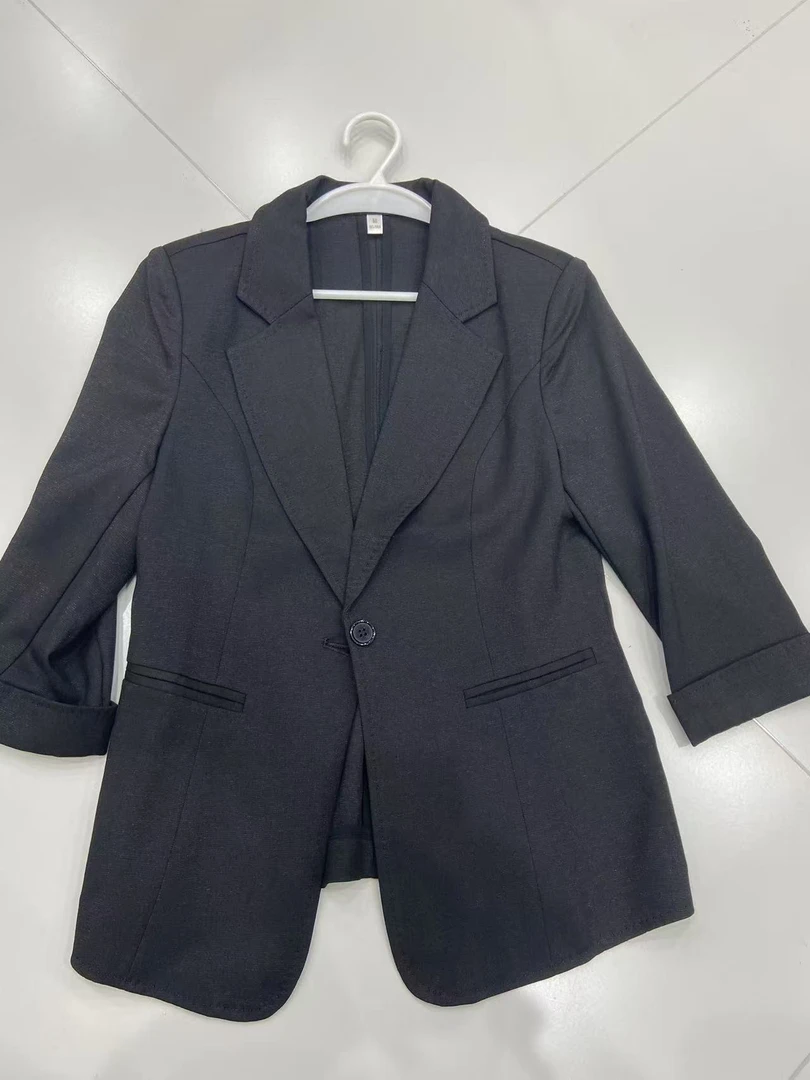 8317七分袖纯色纽扣纯色透气小西装秋季女士西服外套