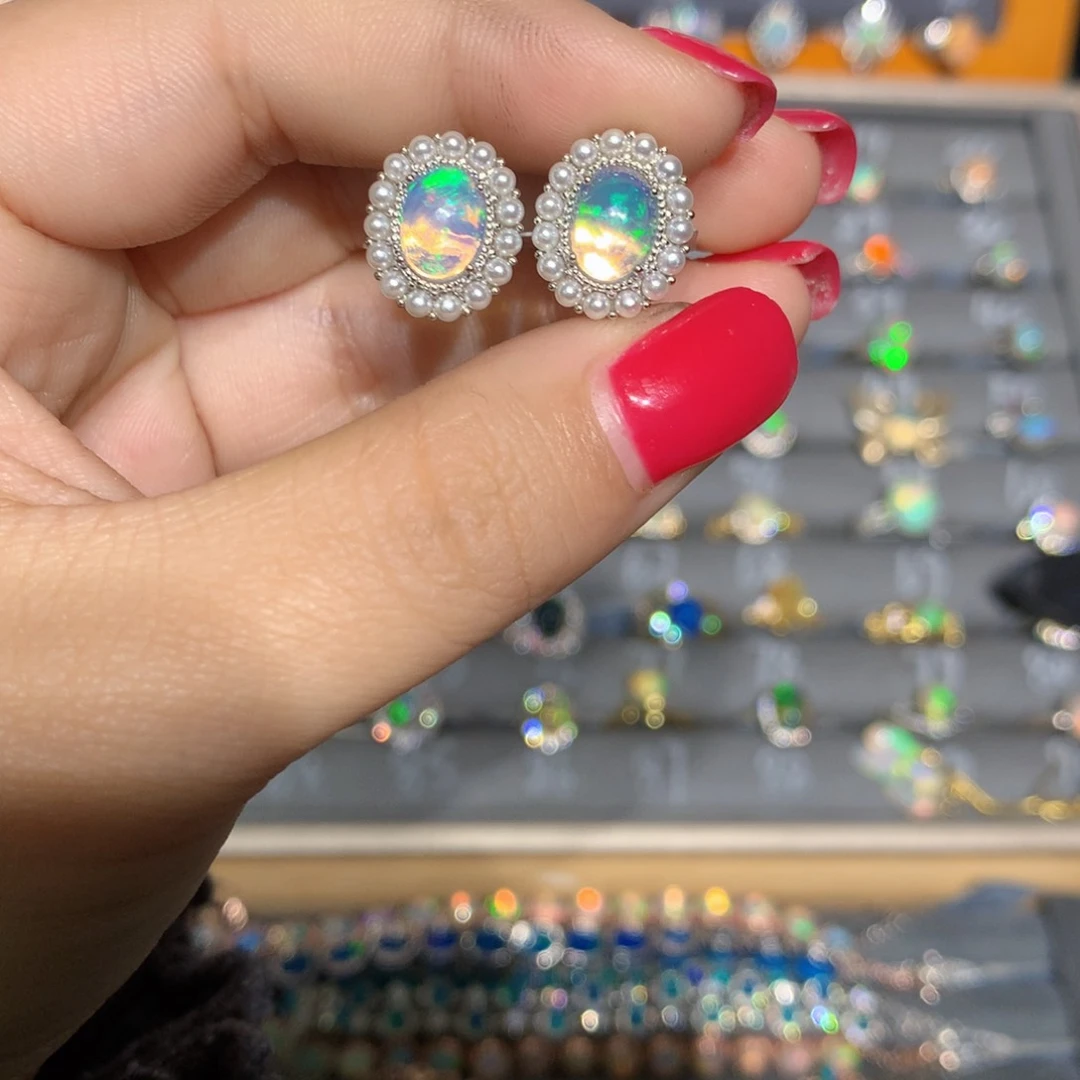 银S925镶嵌欧泊 欧泊耳饰l