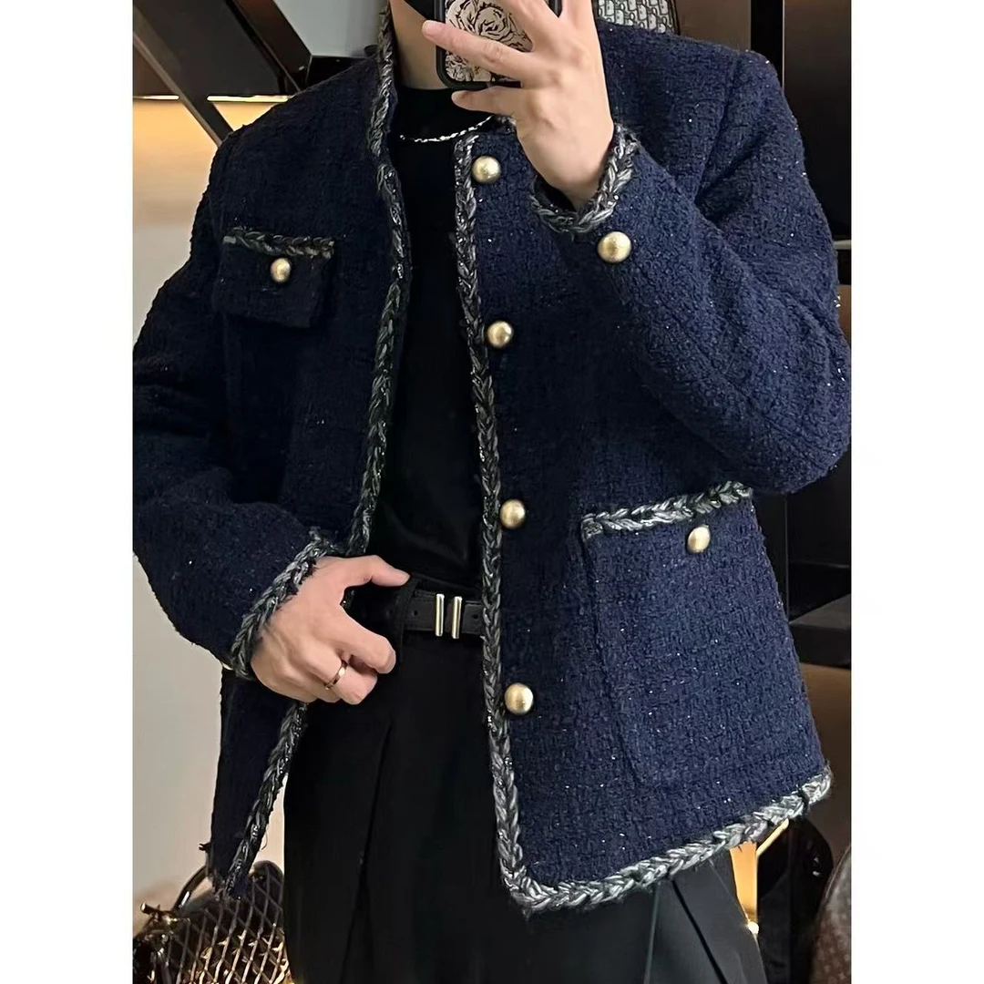 外套1012男士春季高品质闪闪小香风编织外套