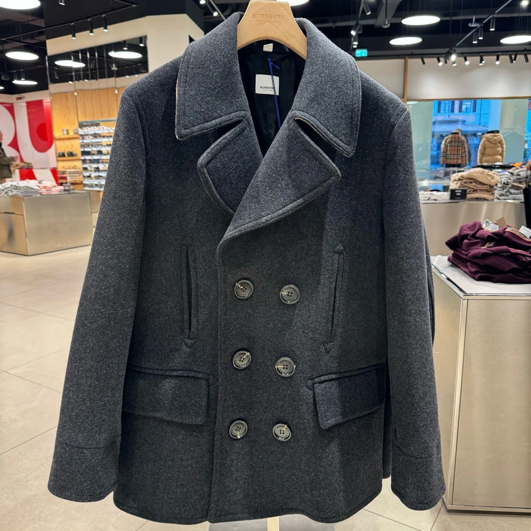未使用 BURBERRY/博柏利 巴宝莉男装深灰色毛呢大衣外套 80911341