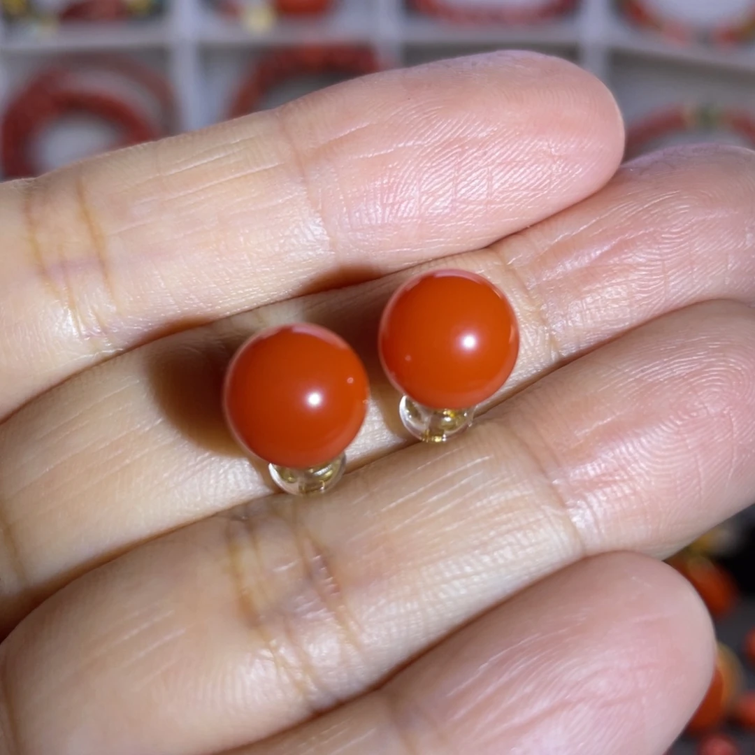 南红玛瑙珠宝奇石18K金镶嵌兰耳钉尺寸9.1左右