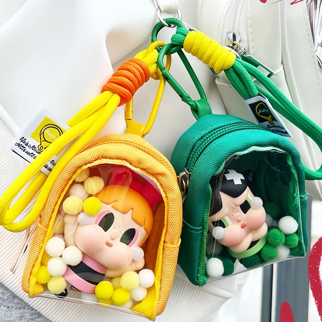 透明盲盒pvc泡泡玛特飞天女警手办多巴胺帆布展示零钱包谷子挂包