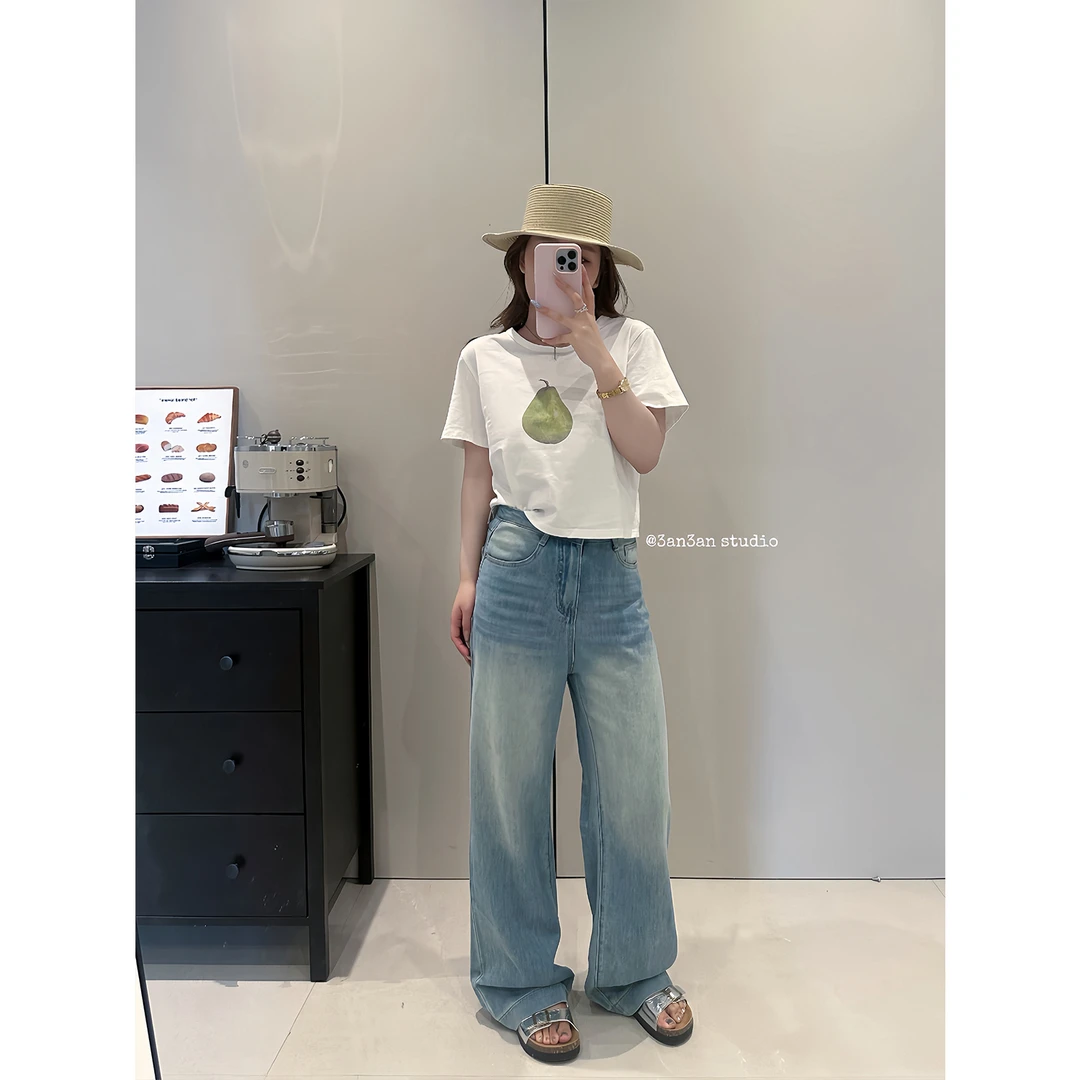 3AN3AN【昨日青空】直筒蓝色牛仔裤夏季显瘦街头休闲百搭3ANA032