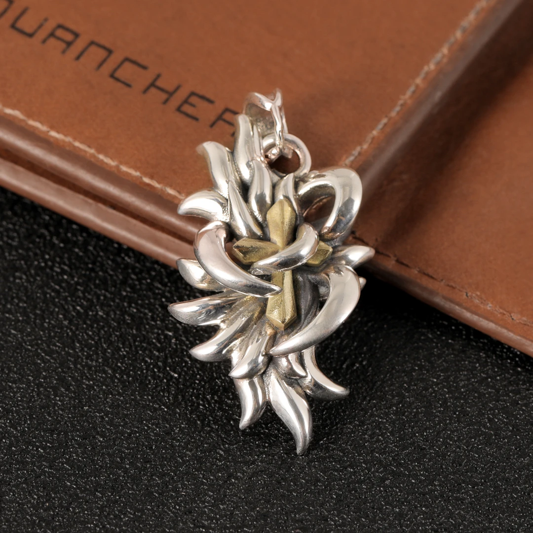 吊坠925银 复古做旧设计感荆棘丛生守护吊坠潮流个性嘻哈潮流挂件