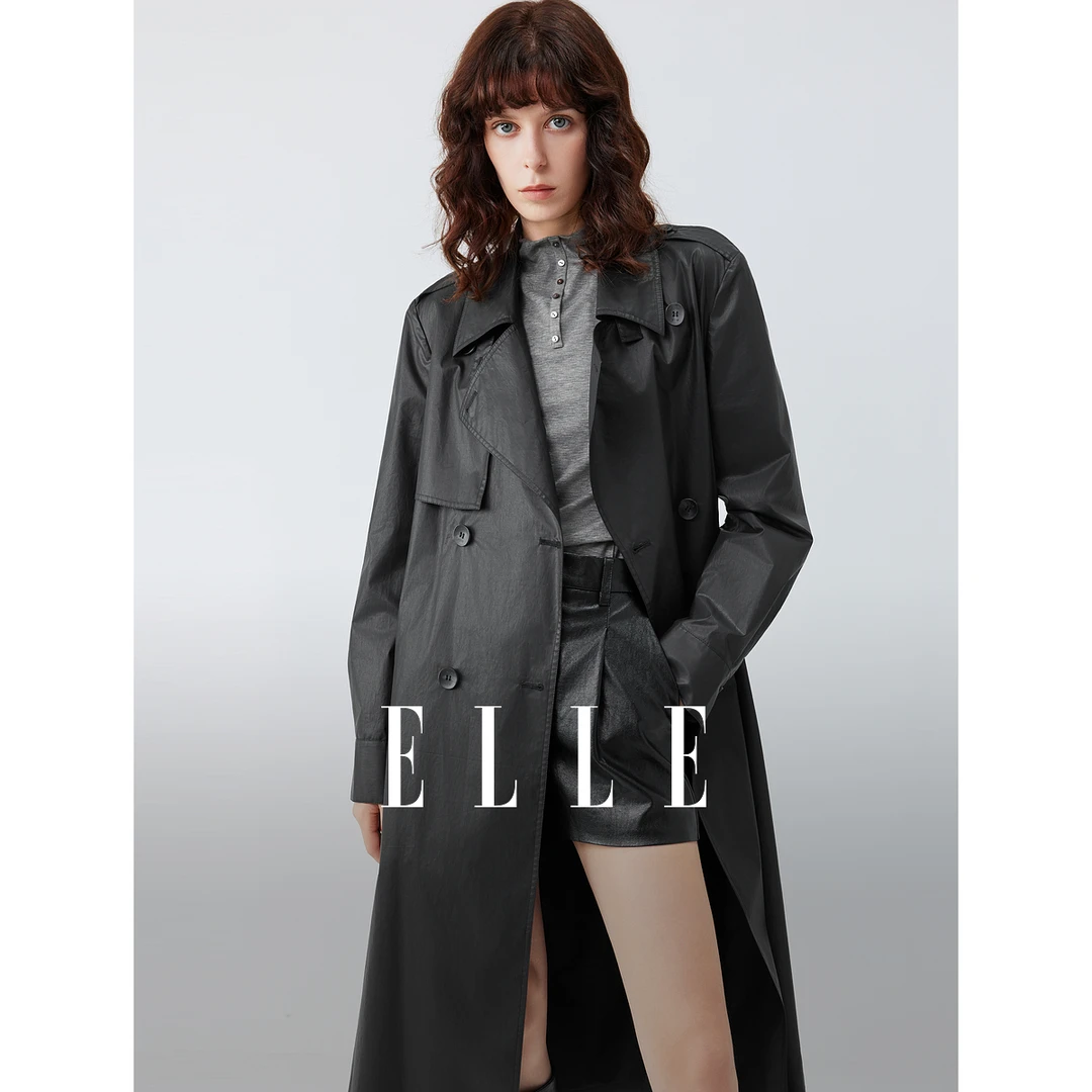 ELLE女装老钱风廓形风衣女2025秋季新款收腰气质外套ED52691