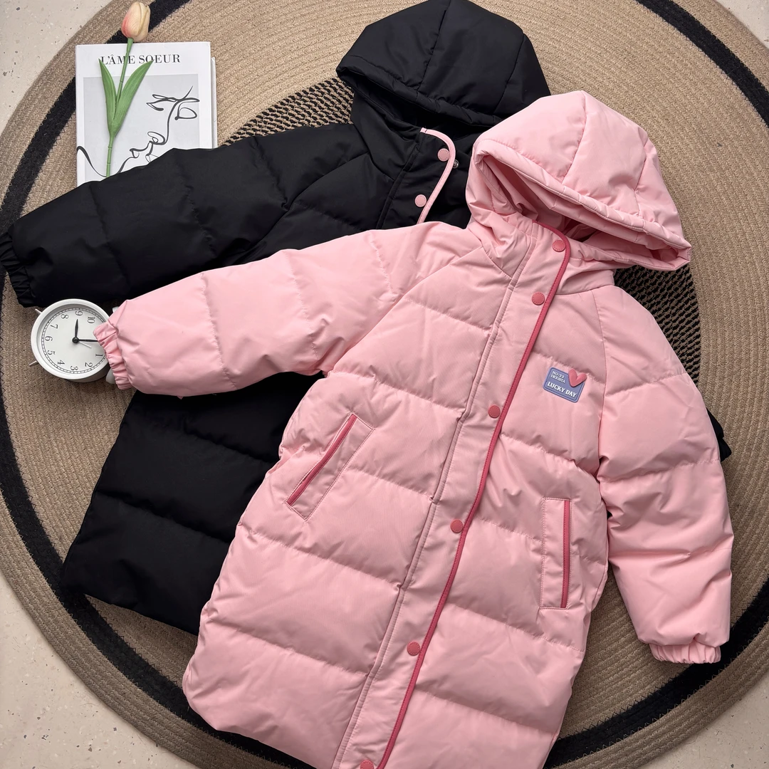 【亲子装-羽绒】女童秋冬中长款加厚保暖连帽羽绒服外套