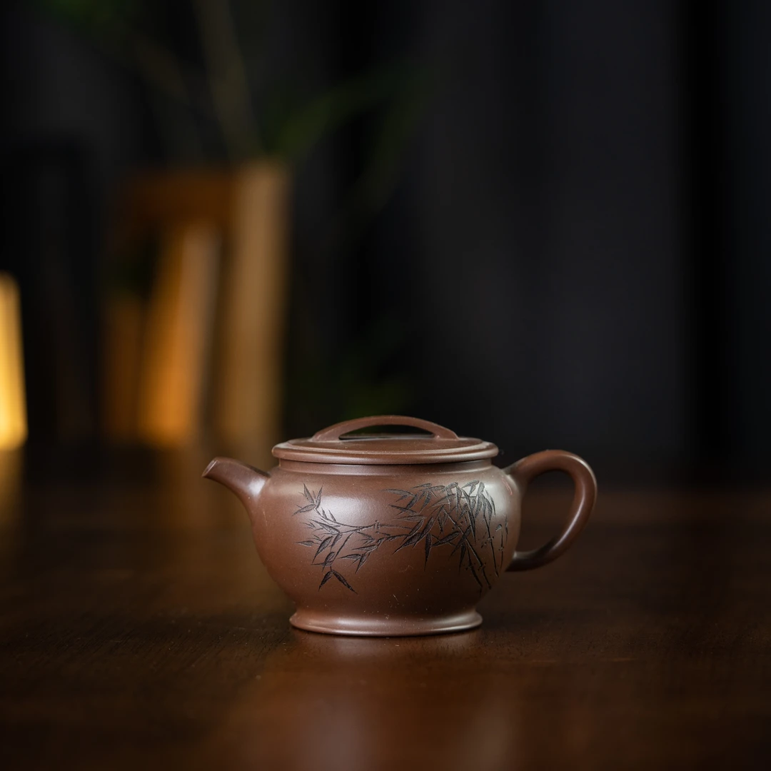 锦瓦（刻竹）紫泥200cc家用紫砂壶tt1