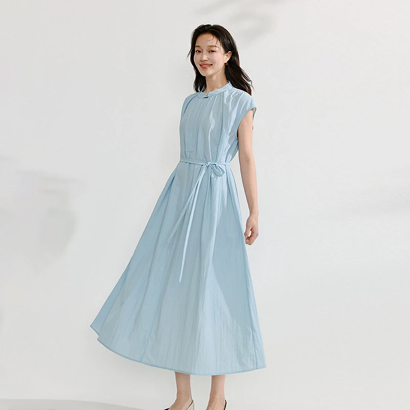 法式简约无袖连衣裙2025夏季女装新款收腰显瘦a字长裙子