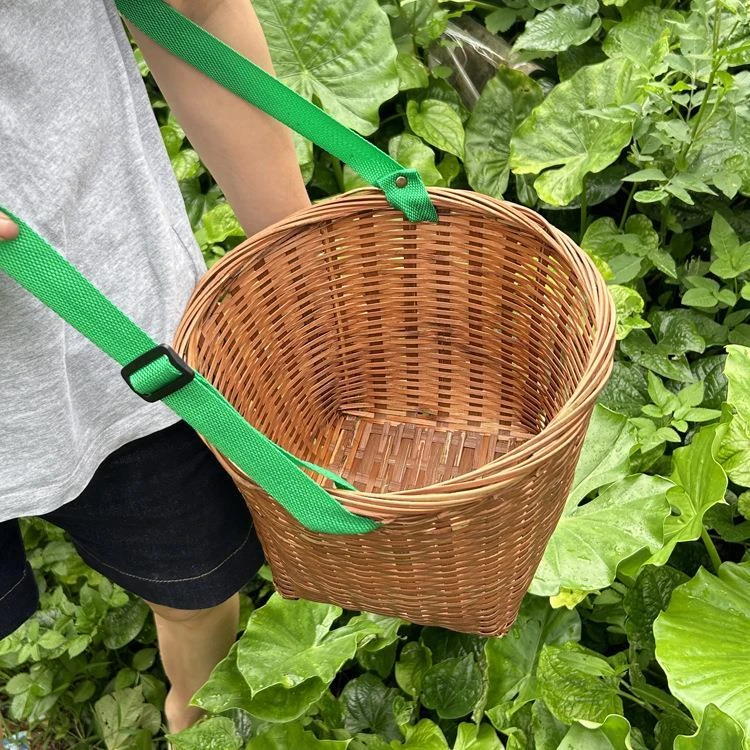 广西竹编 手工编织采茶篓茶叶篓 儿童表演道具斜跨竹背篓采茶筐