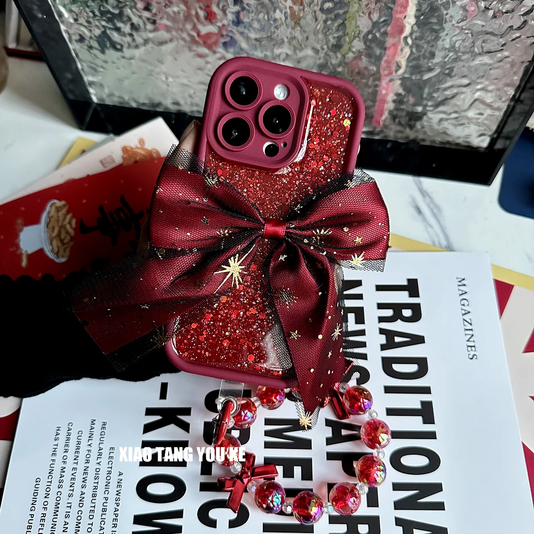 新年可爱立体蝴蝶结手机壳软适用苹果iPhone华为荣耀OPPOvivo小米