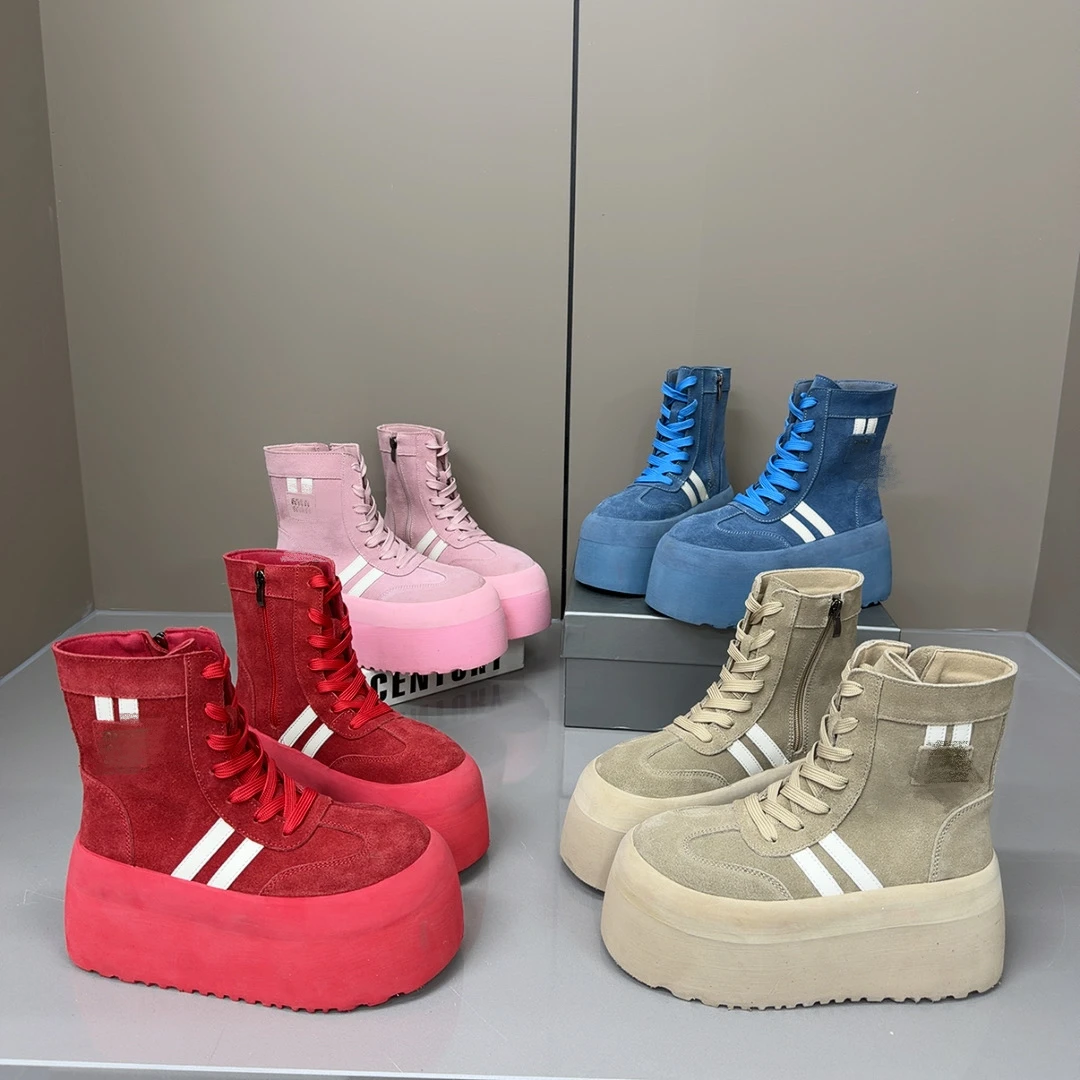 真皮松糕厚底小个子复古休闲马丁靴2026春季新款百搭女靴6067-58