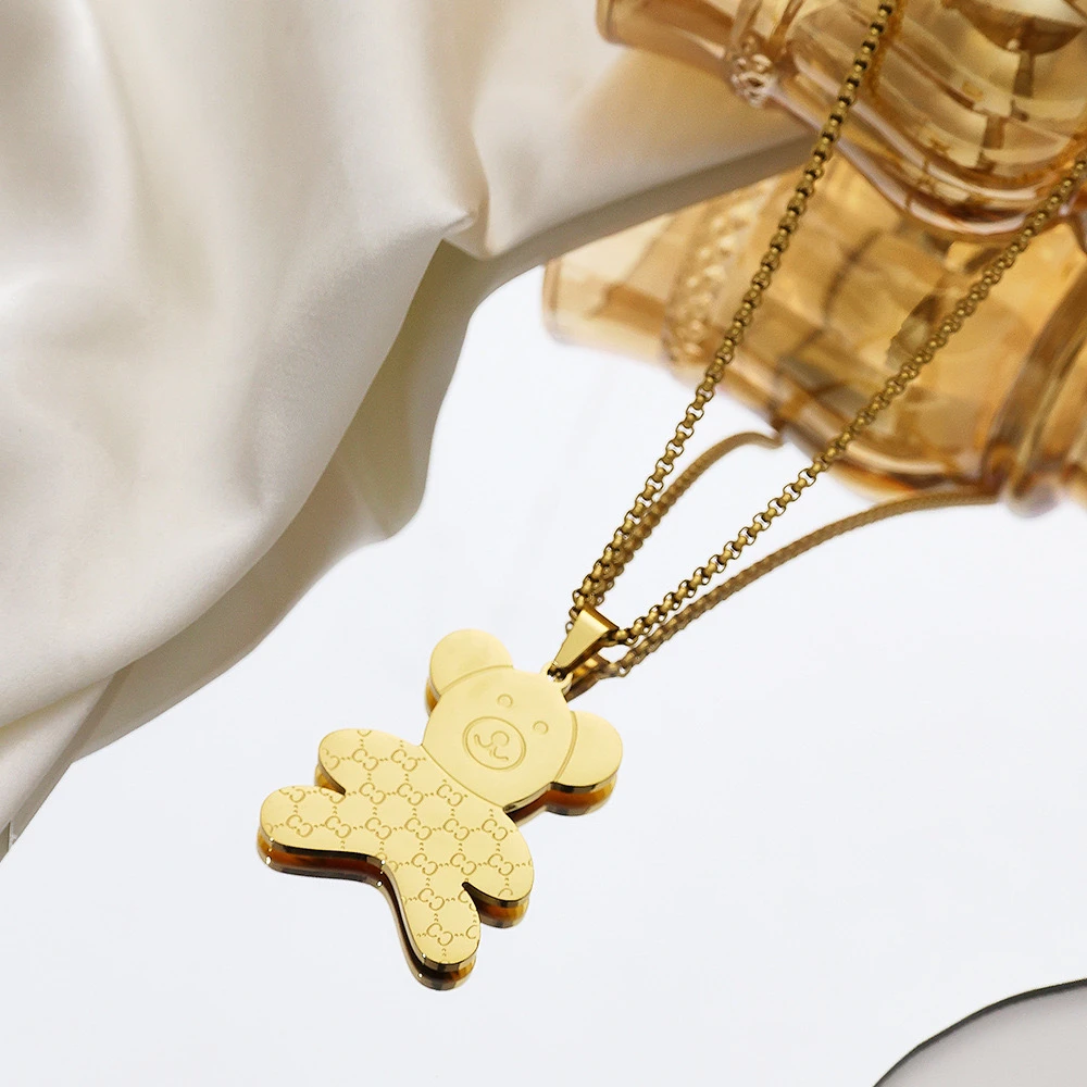 钛钢吊坠 法式小熊吊坠钛钢项链126