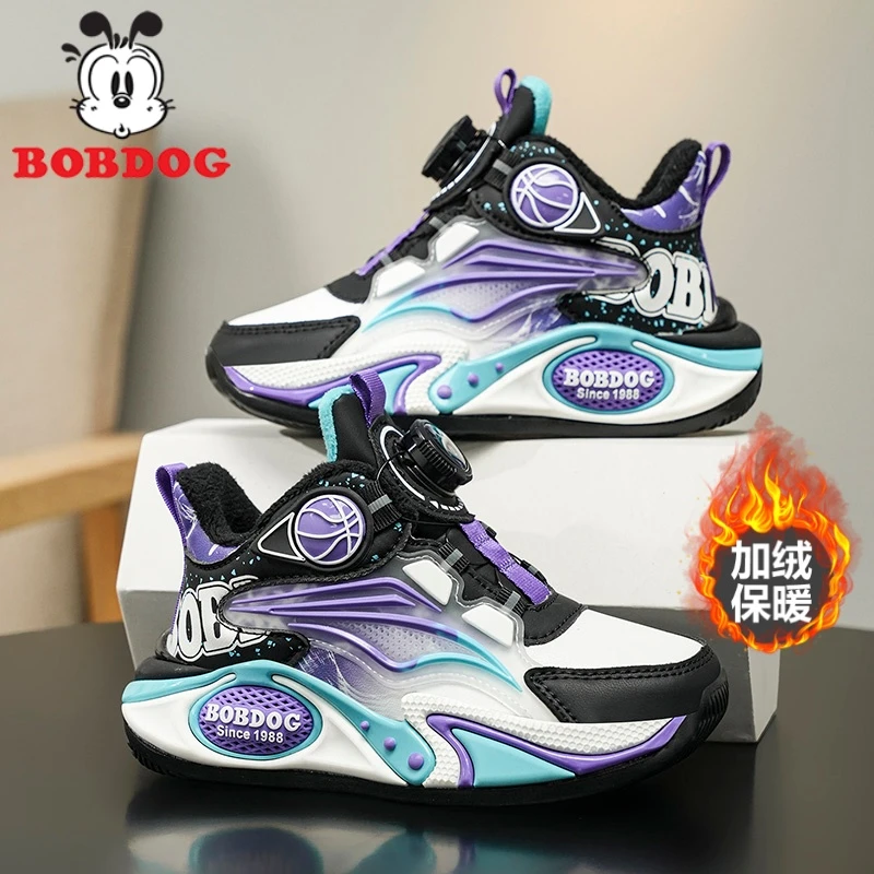 巴布豆男童棉鞋2025秋冬季新款皮面防水加绒户外男孩子儿童运动鞋