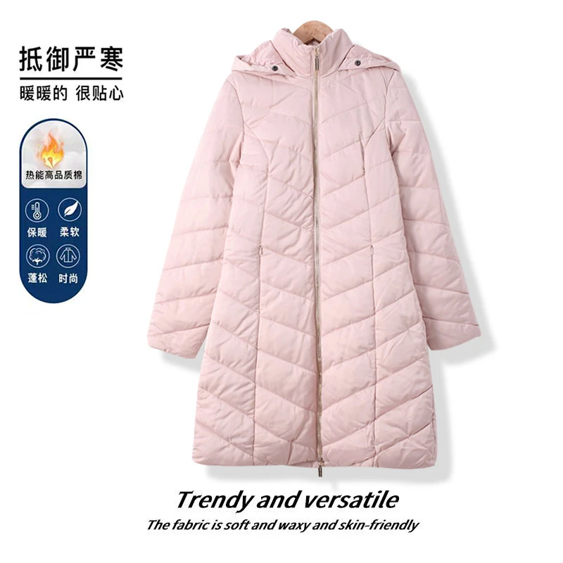 换季浮力女士绗缝棉服连帽中长款时尚百搭收腰00082显瘦棉衣休闲