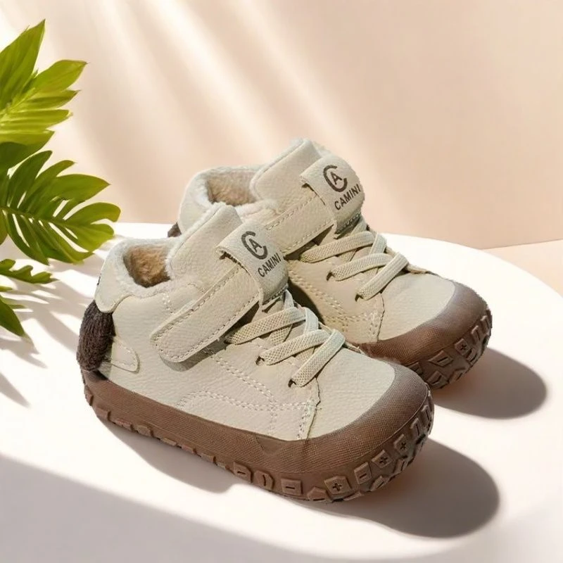 2025年秋冬加绒0-1-3岁男女宝宝小白鞋皮面防滑婴儿软底学步棉鞋