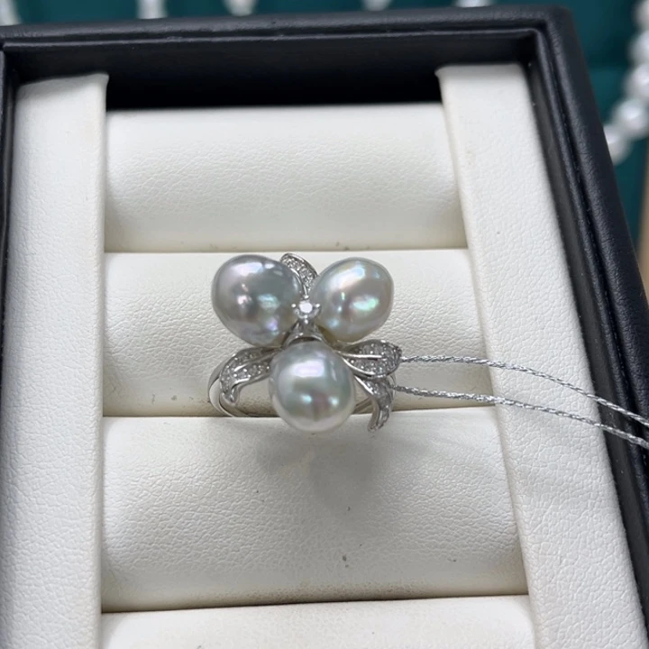 海水珍珠银S925镶嵌戒指8-9mm 2号