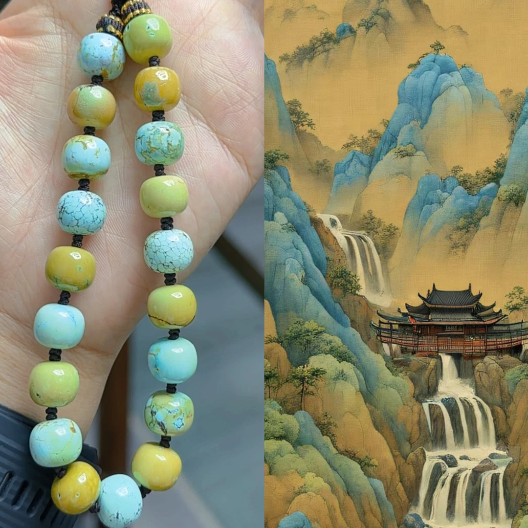 242（娇丰绿松石）天然原矿绿松石设计款炫彩老型颈链项链
