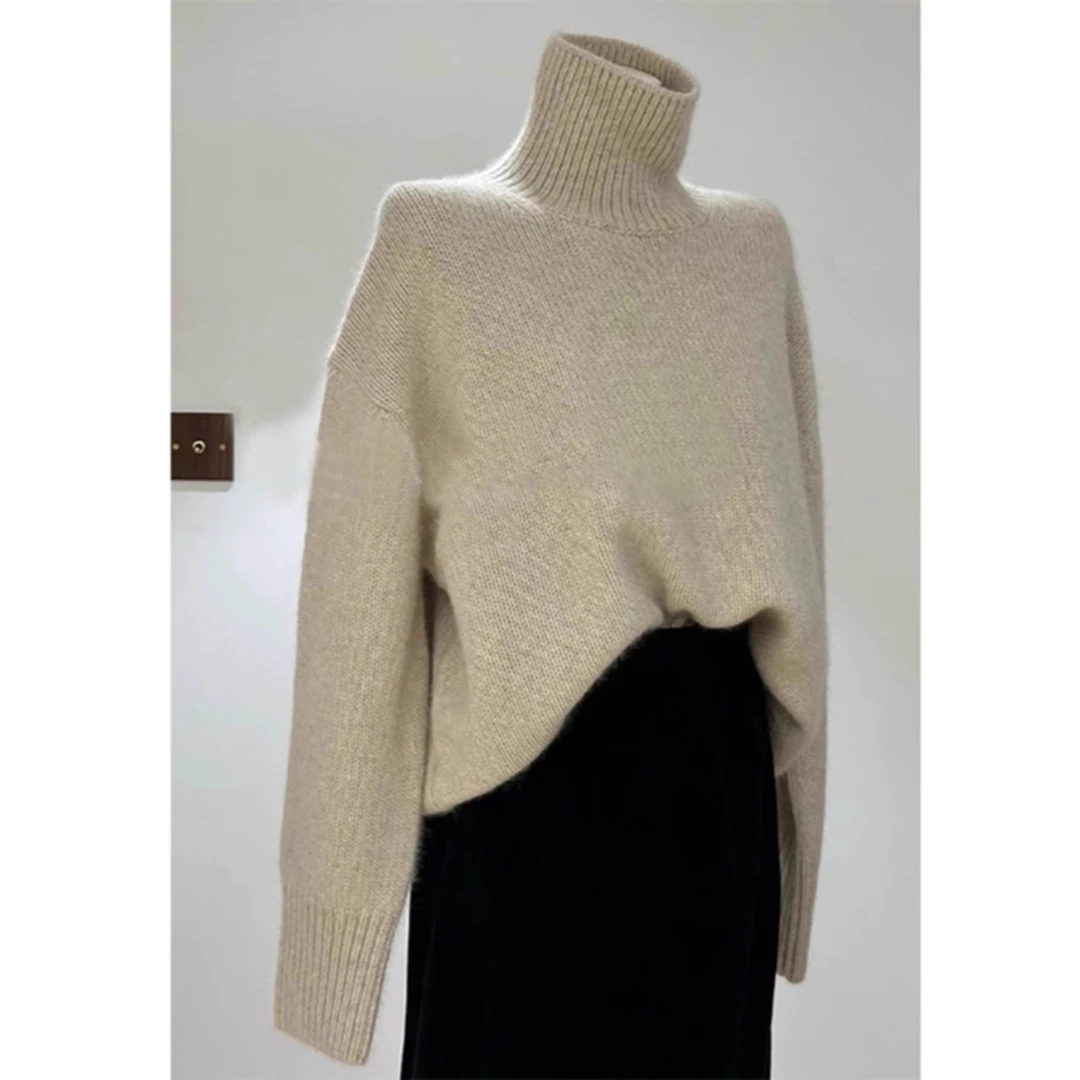 端庄优雅大气！舒服！软糯秋冬季高领毛衣加厚慵懒风针织衫欧货上衣