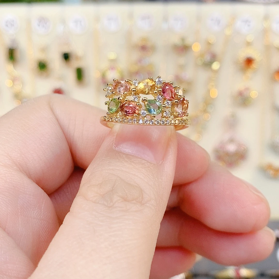 银S925镶嵌碧玺戒指