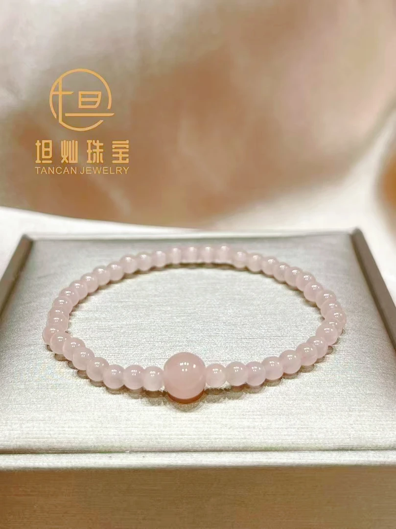天然单圈西柚粉水晶搭大珠款手串1162