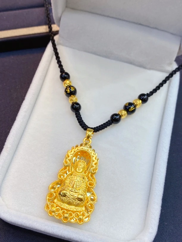 足金999火焰观音编织项链