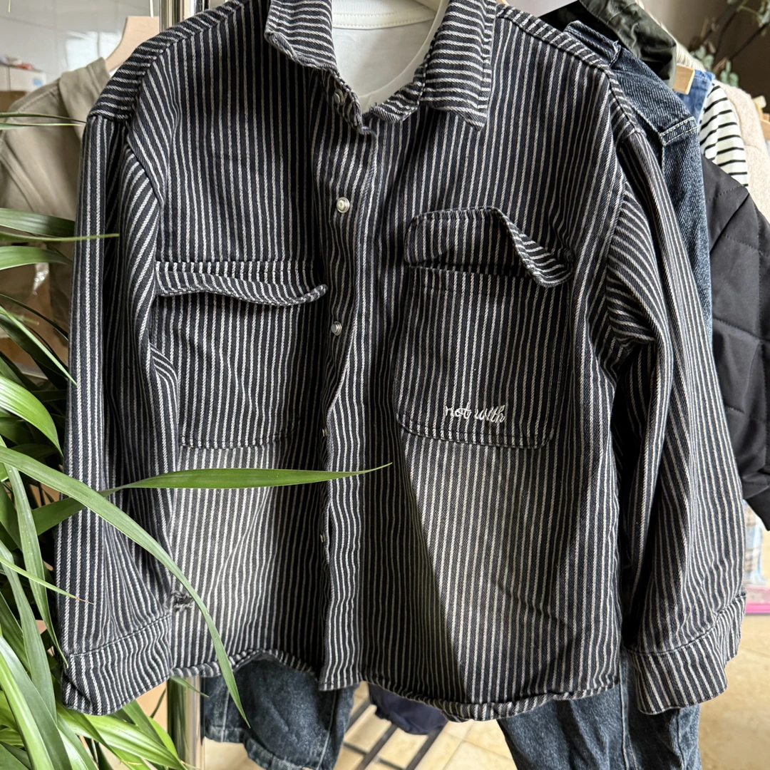 大童牛仔条纹外套