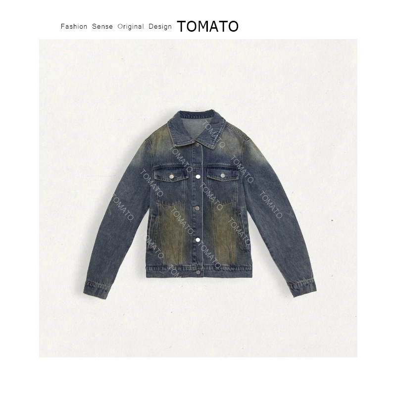 【TomaTo】诗韵初 新款做旧小众复古水洗牛仔短款外套夹克C25WT6503