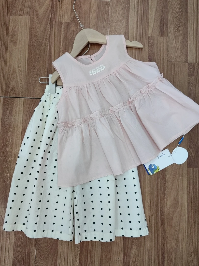 波点公主风套头休闲风女夏季套装女童粉色连衣裙小童