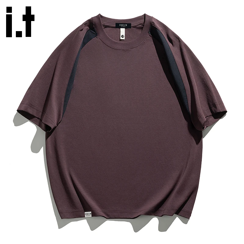 it:FIVE CM夏新款拼接撞色轻奢痞帅男装宽松圆领休闲男士t恤短袖