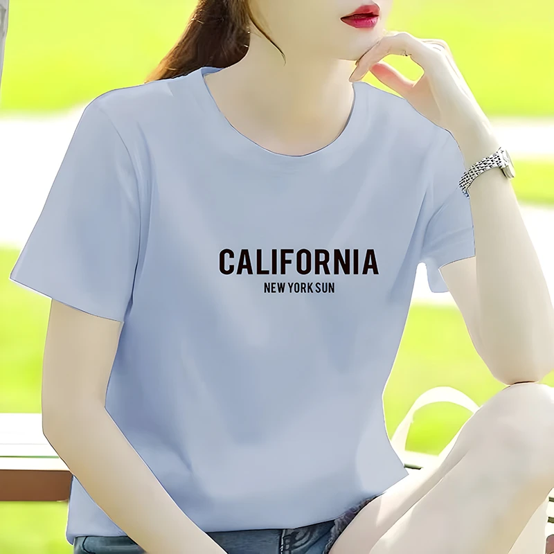 纯棉t恤T恤女短袖新款圆领正肩半袖百搭显瘦薄款休闲宽松时尚体恤