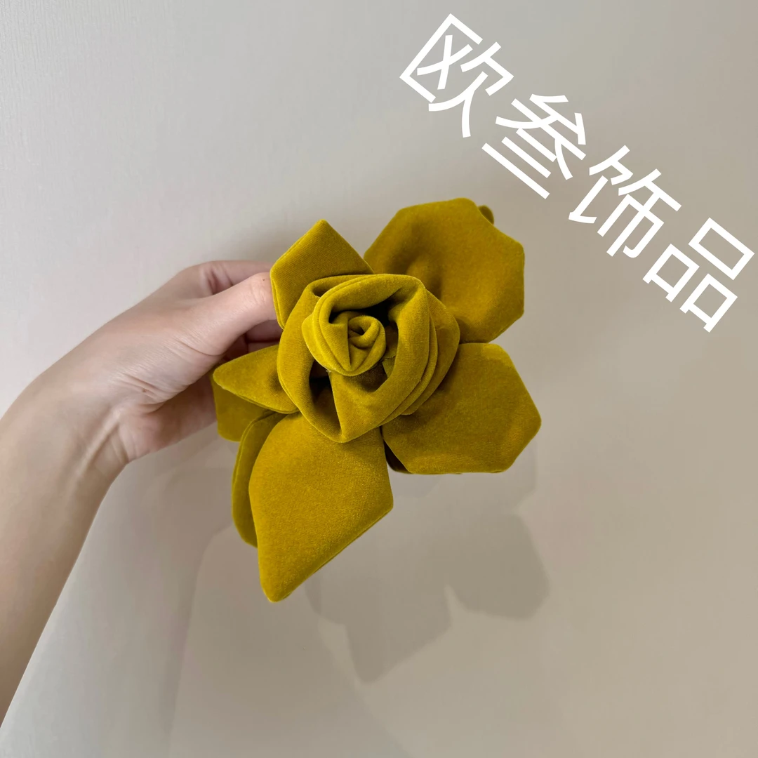 zj420大版复古气质植绒丝绒立体花朵鲨鱼抓夹13cm鲨鱼夹发饰