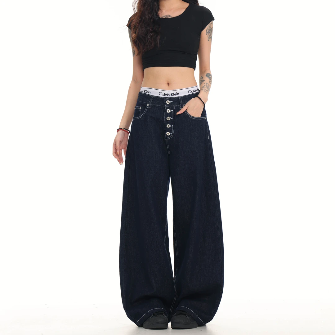 MAX ME原牛明线弯刀牛仔裤男秋季百搭新款纯色纽扣设计