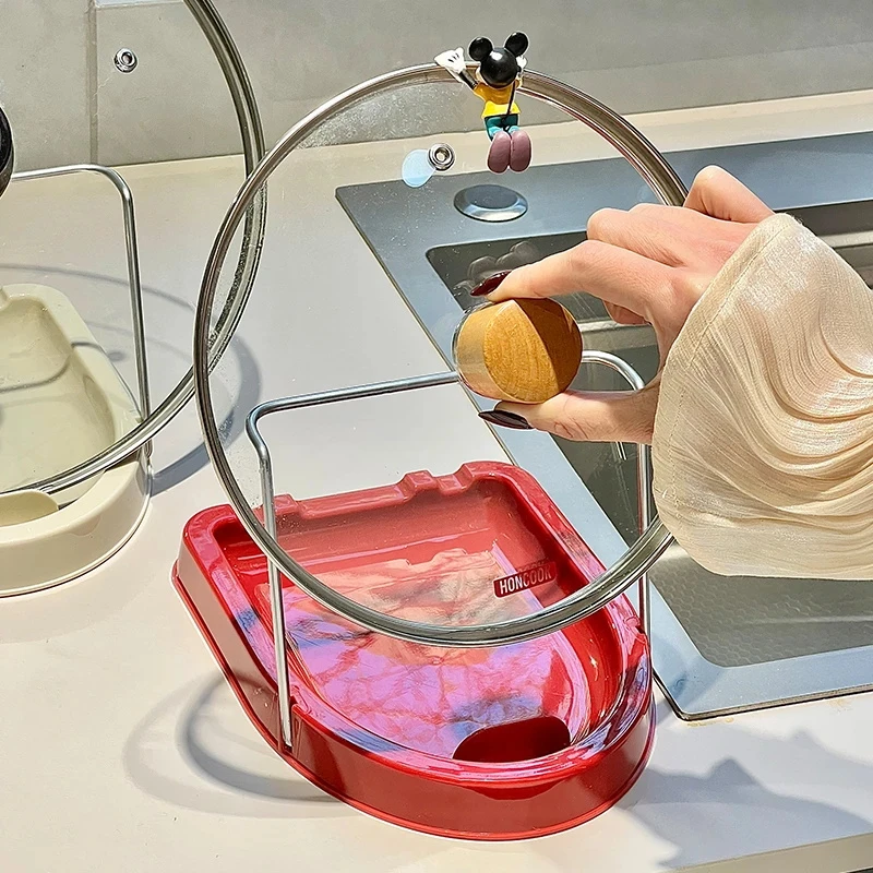 高颜值奶油台面锅盖架可折叠置物架家用一体厨房灶台筷勺子收纳架