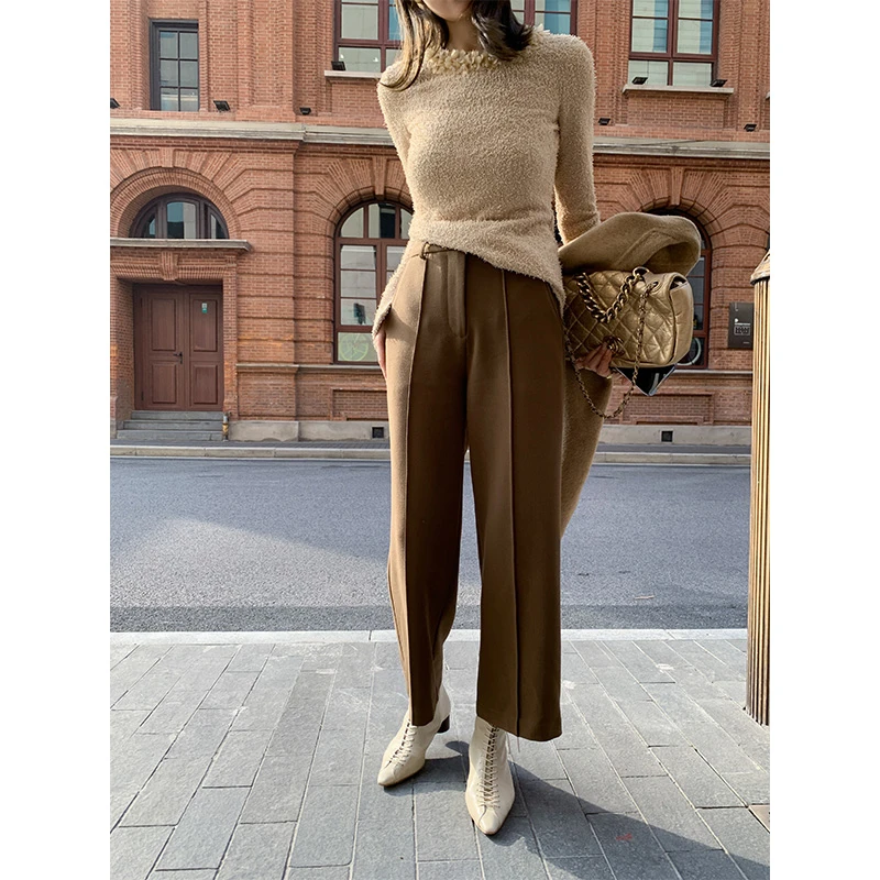 【ALONE SAVOR】质感靴裤（no退no换）时尚显瘦高腰直筒阔腿裤W321