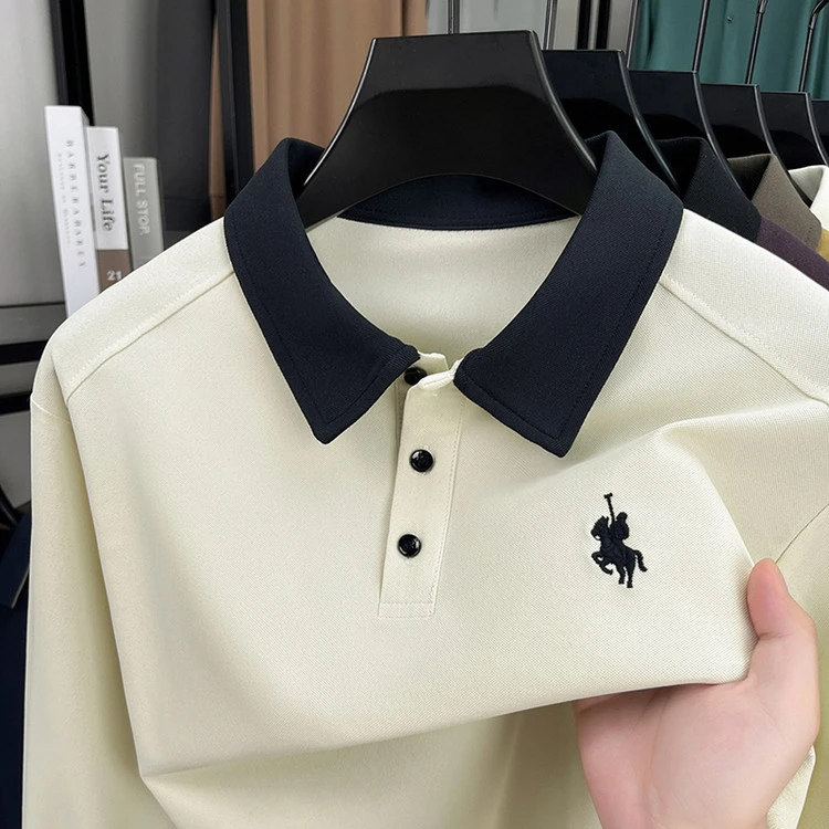 刺绣拼接长袖男士polo衫春秋新款休闲百搭男士卫衣翻领打底衫