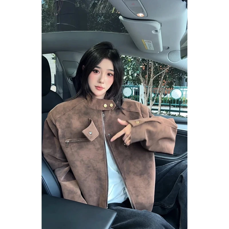 美式短款正肩哈灵顿夹克男秋季美拉德痞帅外套立领pu皮飞行棒球服