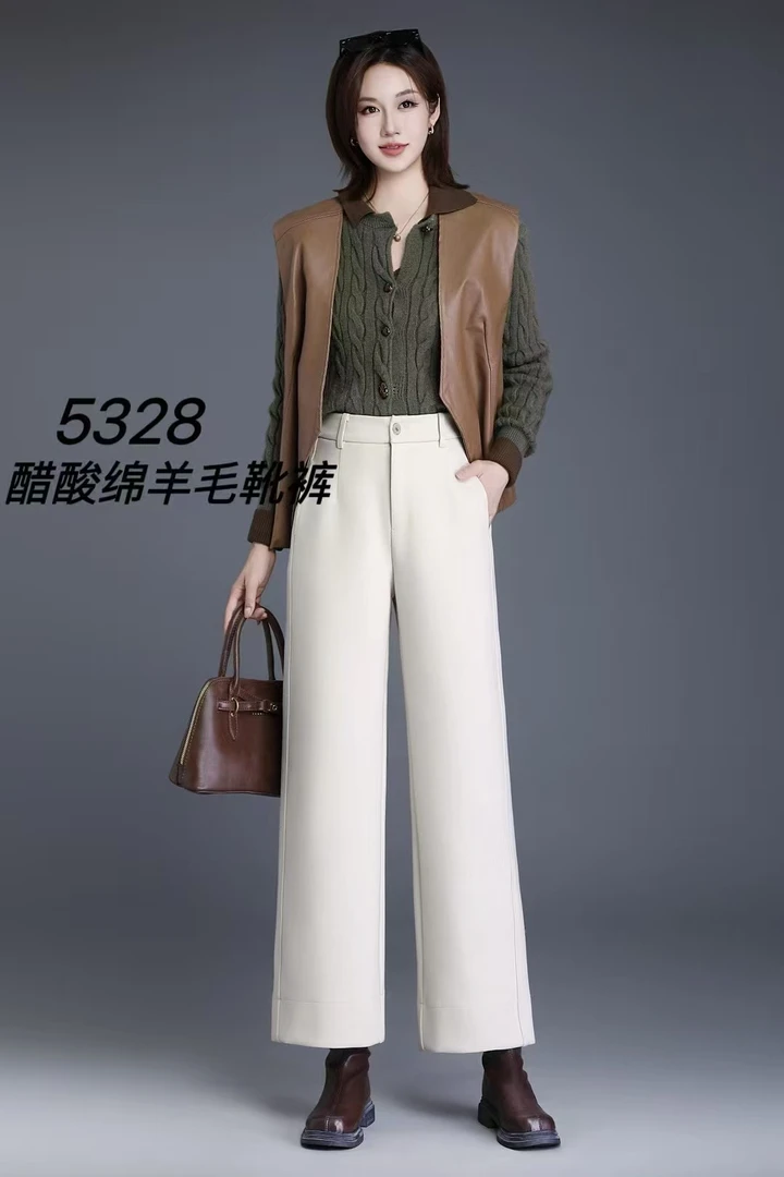 【品牌撤柜】X高货显瘦遮肉设计感高腰直筒裤 X5328