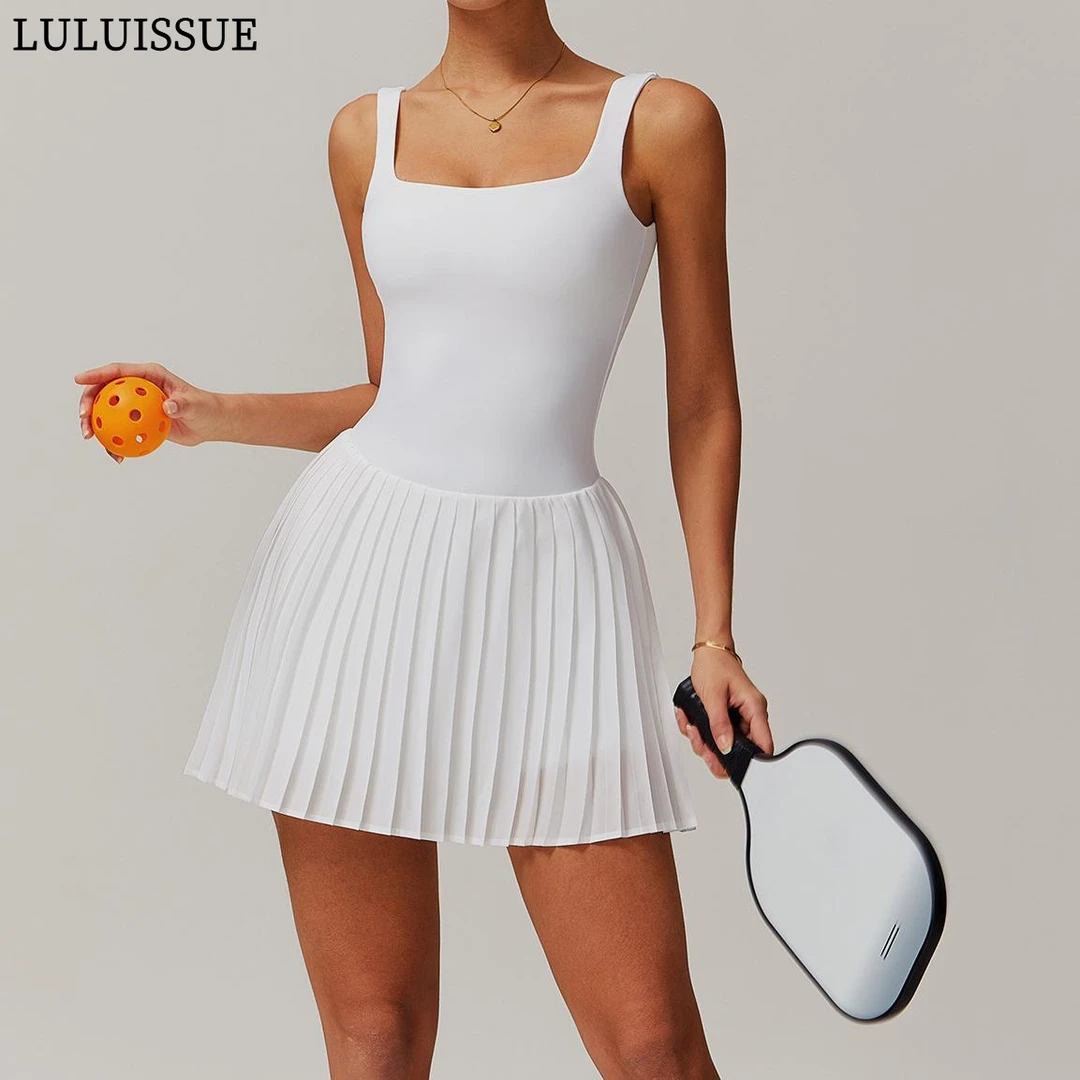 LULUISSUE欧美紧身露背百褶网球连衣裙户外休闲防走光高尔夫短裙