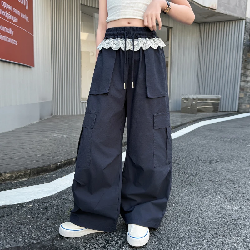 女童裤子夏季6-12岁儿童工装裤夏装洋气小女孩轻薄凉感速干休闲裤