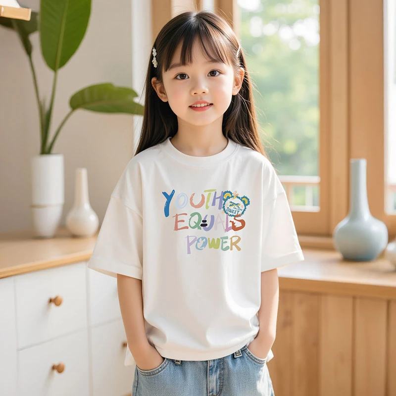 2025新款纯棉女童短袖T恤夏装儿童夏季体恤中大童夏款半袖上衣薄