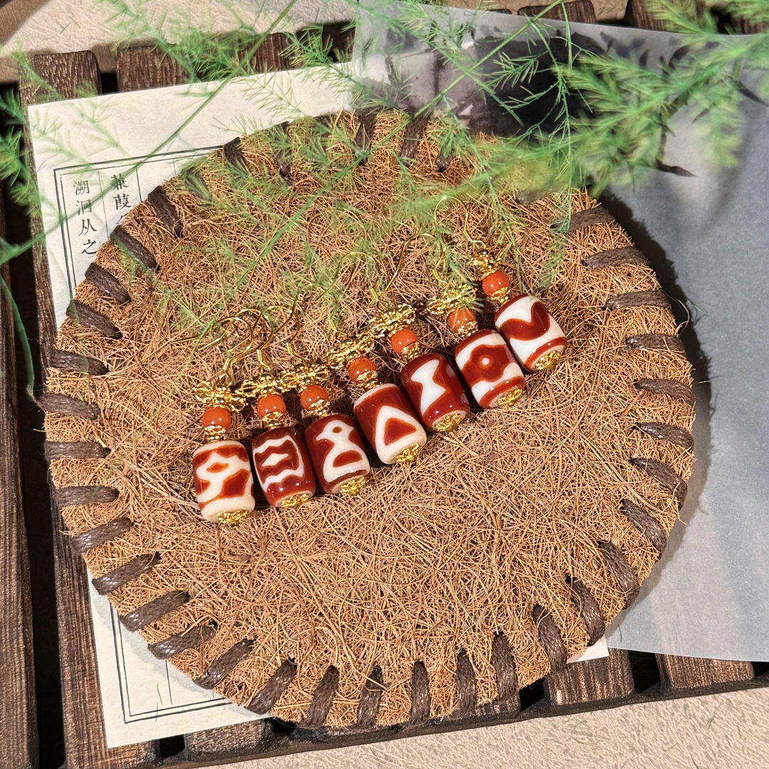 【迦乘】行运红肉多图腾玛瑙耳坠（多样性发一对）