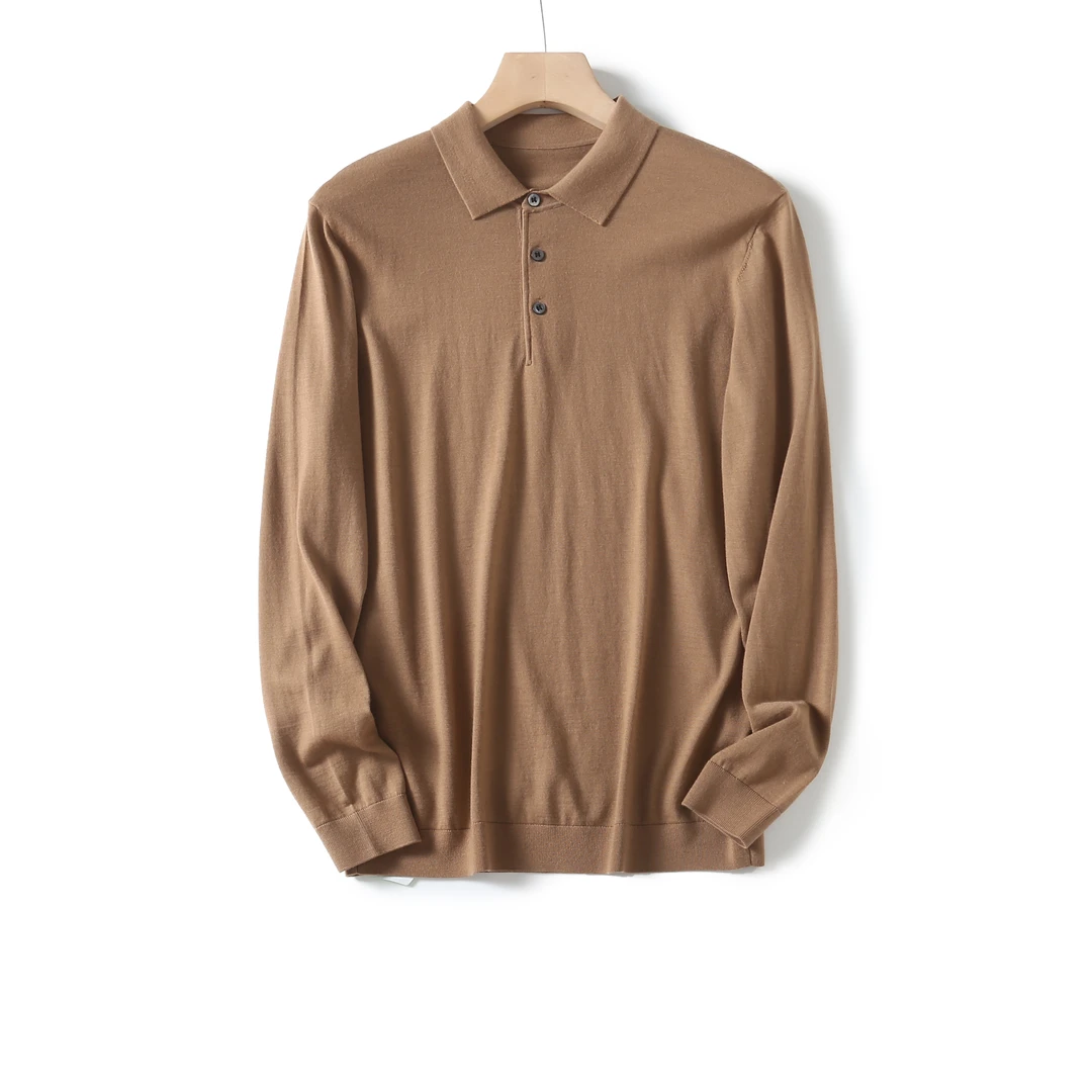 新款POLO领100%绵羊毛可机洗男士翻领羊毛衫HM162