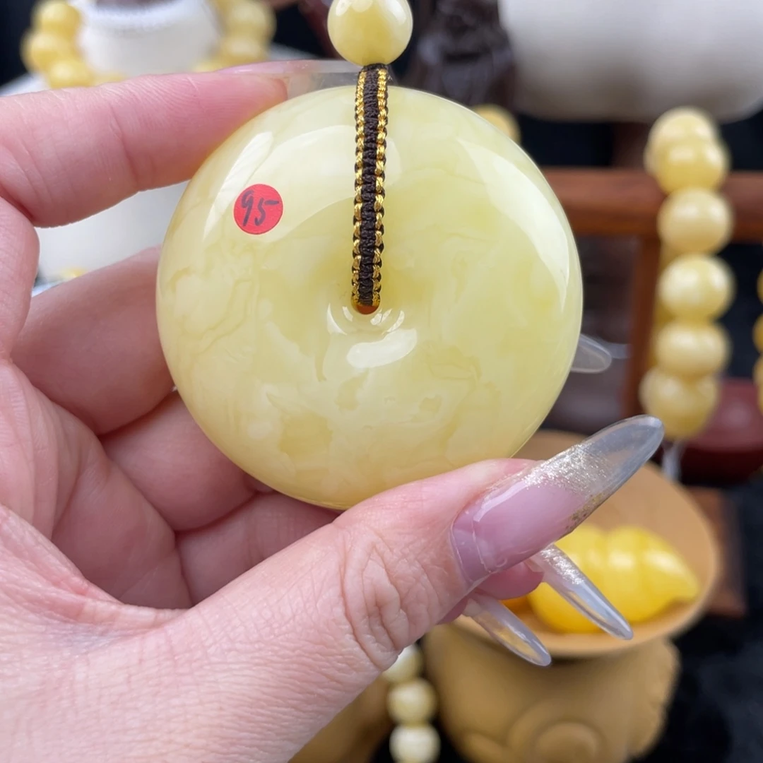 琥珀未镶嵌裸石白花平安扣