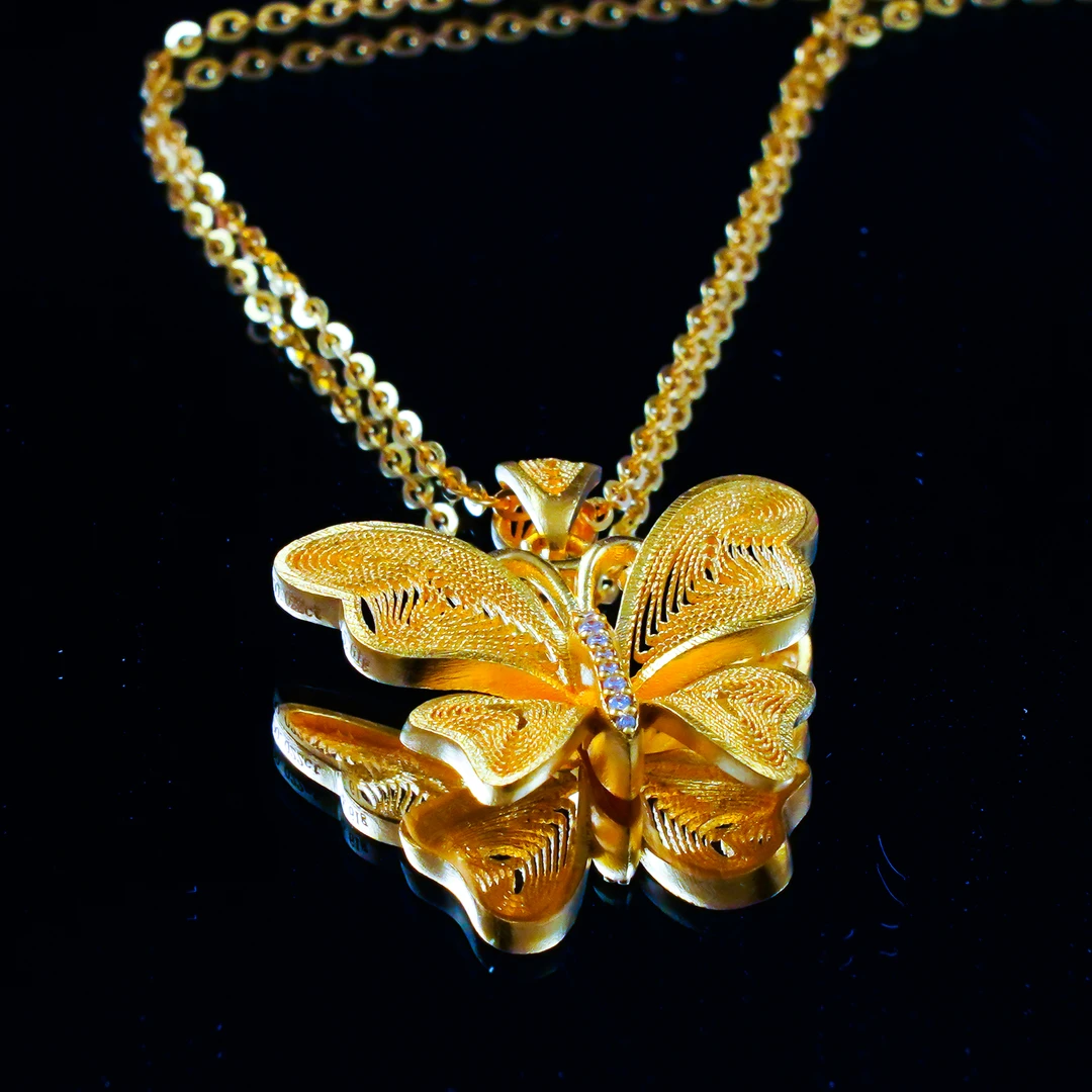 【顿钰甄选】足金蝴蝶镶钻套链