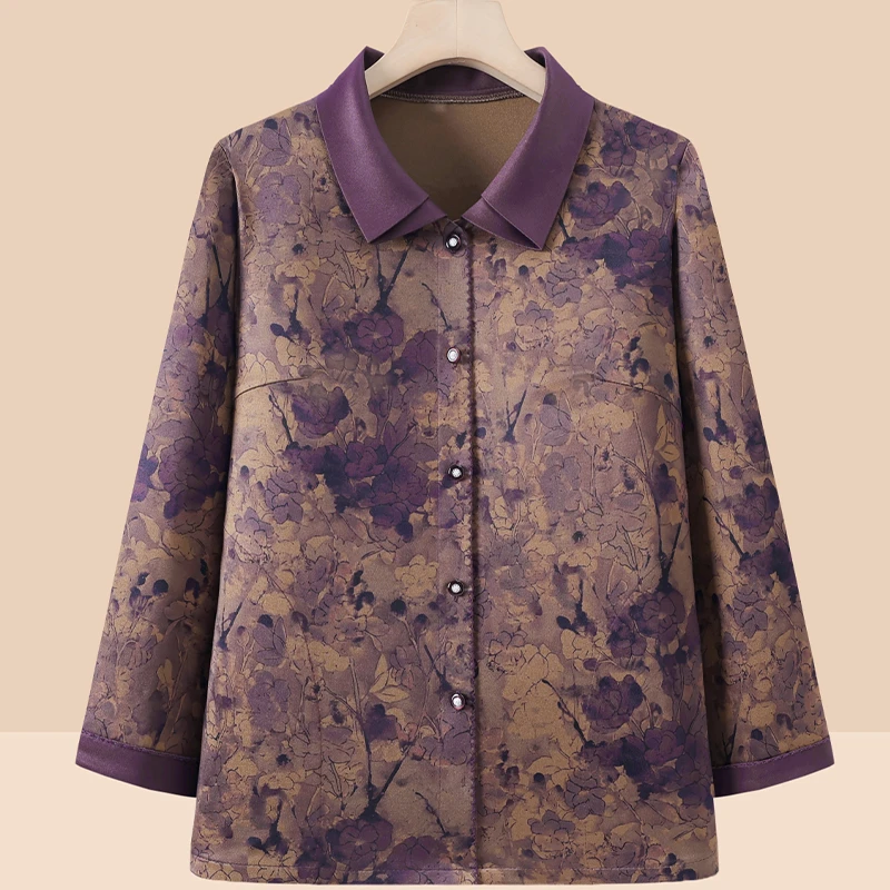 中老年女装春秋装衬衫大码妈妈装碎花开衫上衣奶奶装休闲碎花衬衣