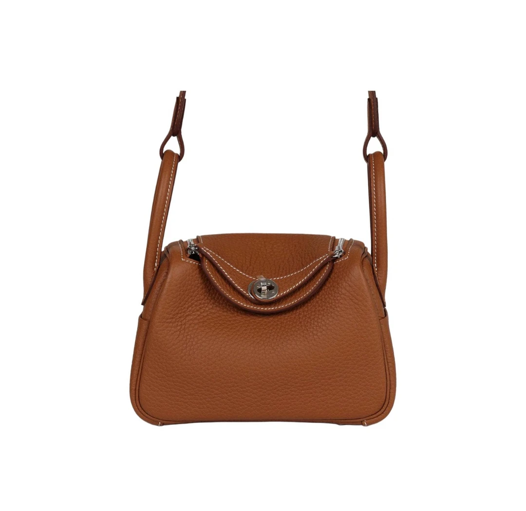 未使用 Hermes/爱马仕 mini lindy2代棕马鞍皮单肩包w刻印